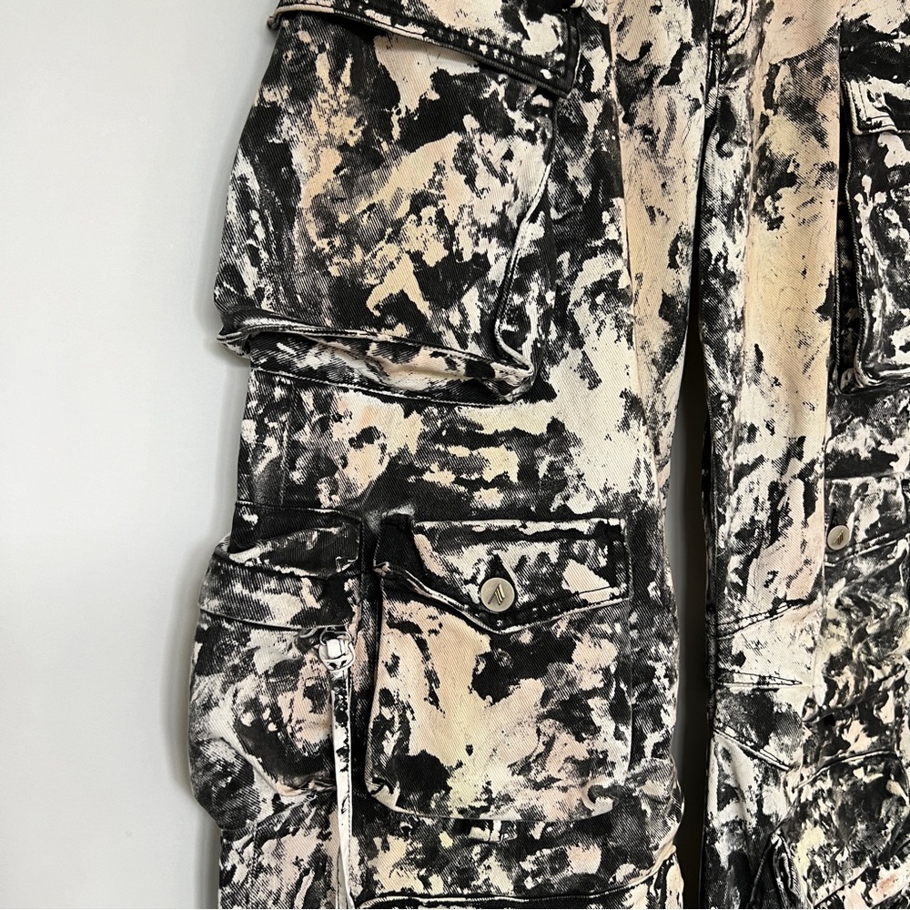 The Attico Fern black cream white abstract camo print wide leg cargo jean pants - Picture 7 of 16